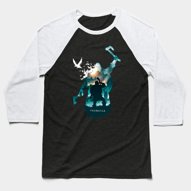 Valhalla Vikings! Baseball T-Shirt by PowKapowCreations